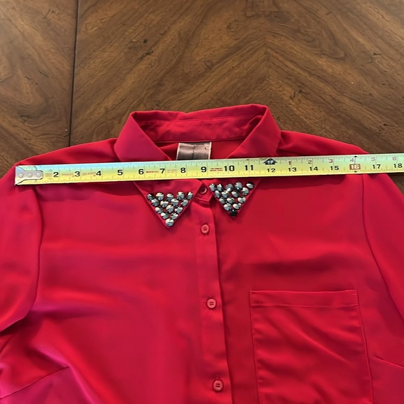 Sheer Red Blouse with Beaded Collar Sz XL - Picture 5 of 8